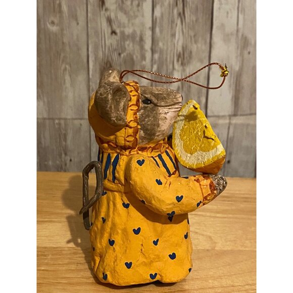 Vintage Paper Mache Handmade Mouse Figurine w/ Lemon Slice Ornament Philippines - Picture 4 of 7